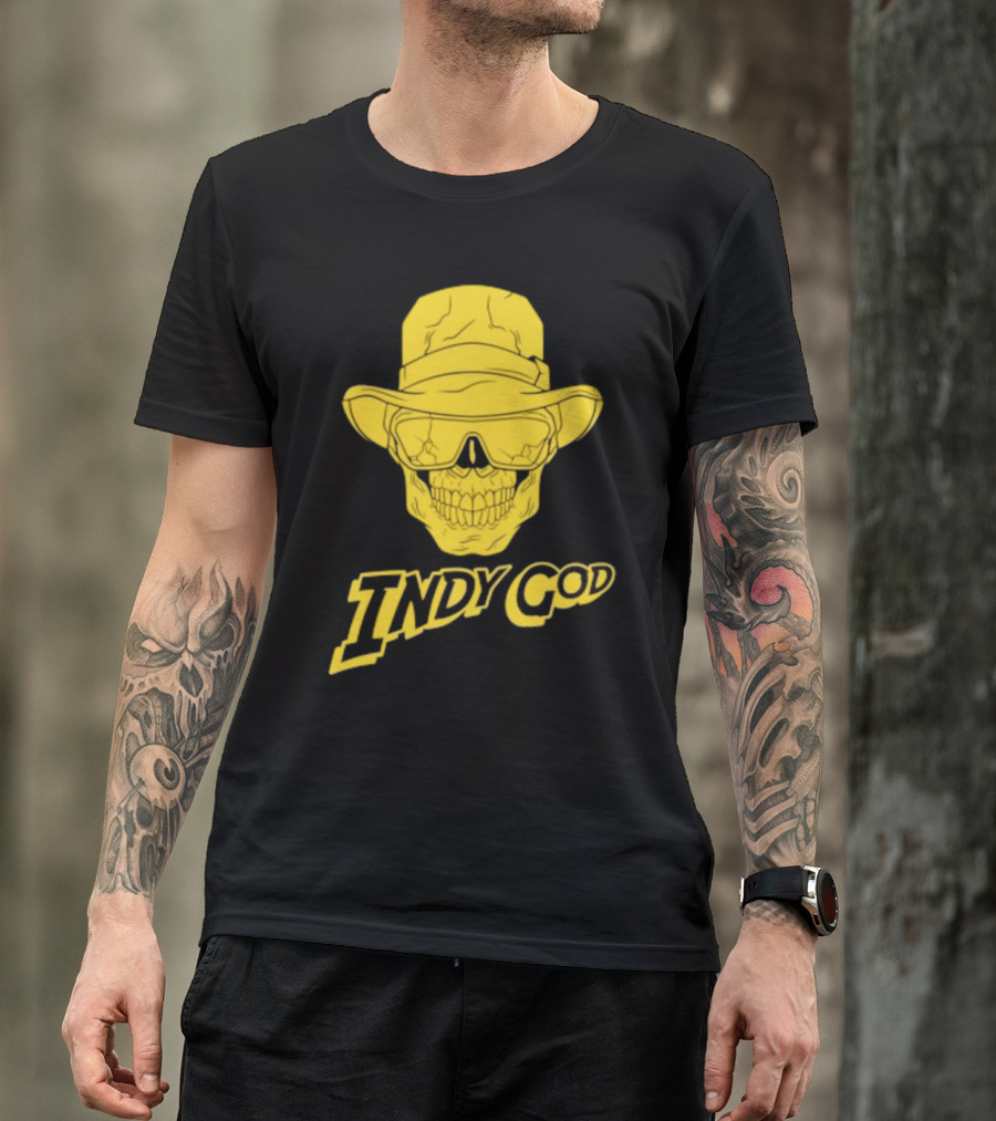Matt Cardona Indy God Gold Skull With Hat And Sunglasses T-Shirt