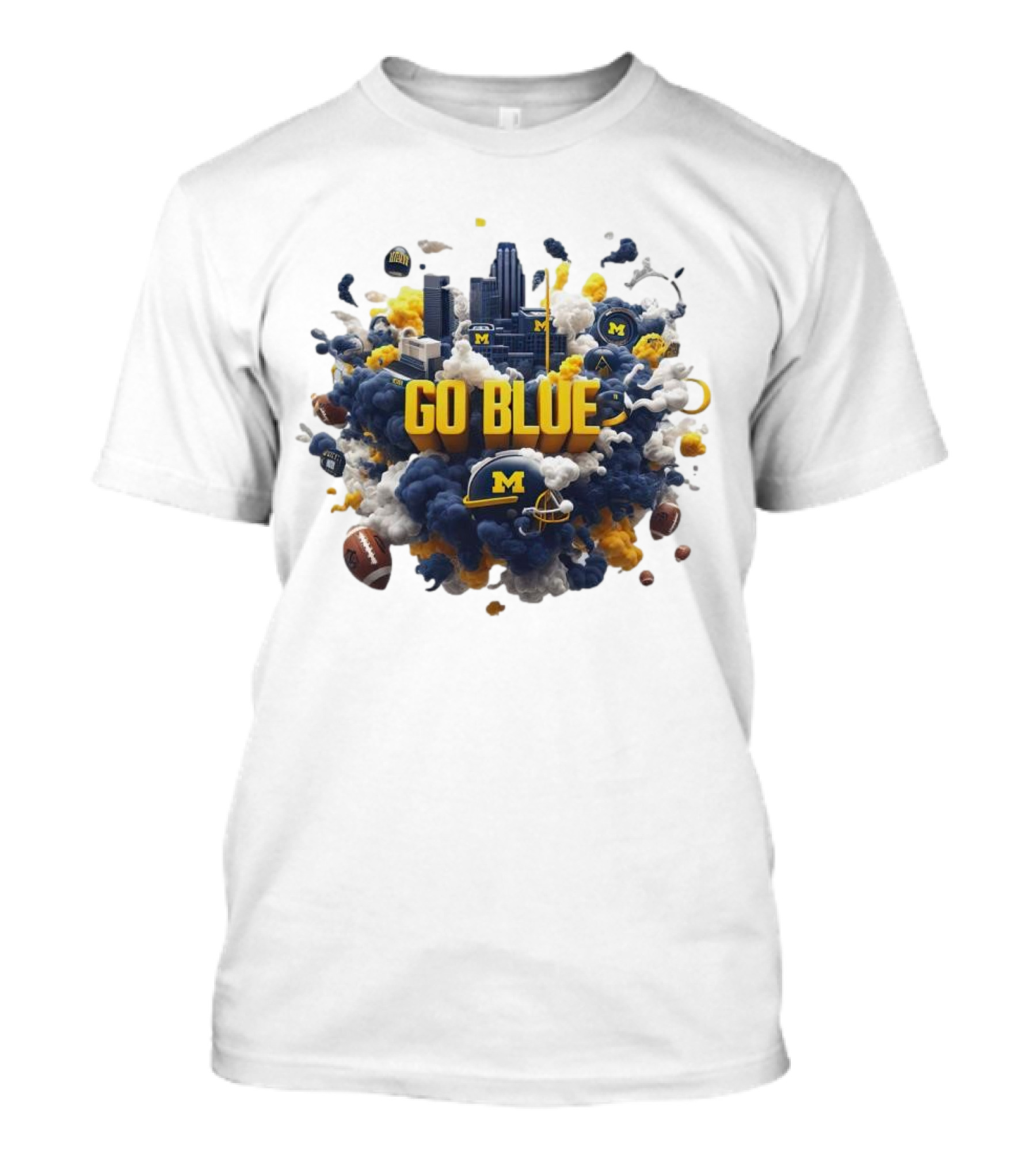 Go Blue Michigan Wolverines City Skyline Football Elements T-Shirt