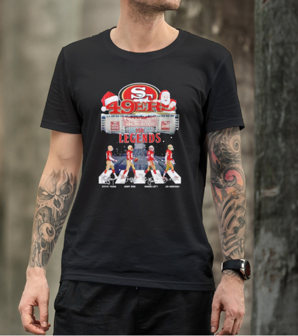 49ers The Legends Abbey Road Steve Young Jerry Rice Ronnie Lott Joe Montana Christmas Signatures T-Shirt