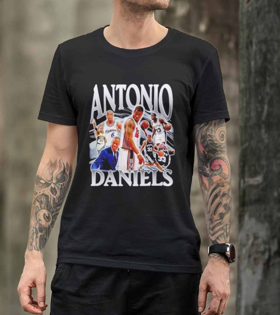 Antonio Daniels Retro NBA Basketball Collage Spurs Sonics Bucks Vintage T-Shirt