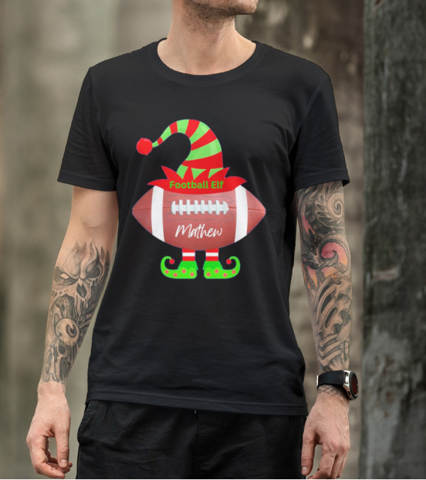 Football Elf Mathew Christmas Custom Name T-Shirt