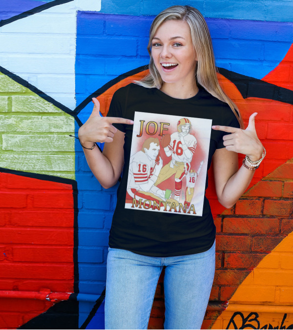 Joe Montana Football Quarterback Collage 16 Red And Gold T-Shirt