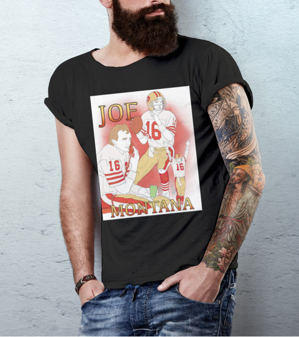 Joe Montana Football Quarterback Collage 16 Red And Gold T-Shirt