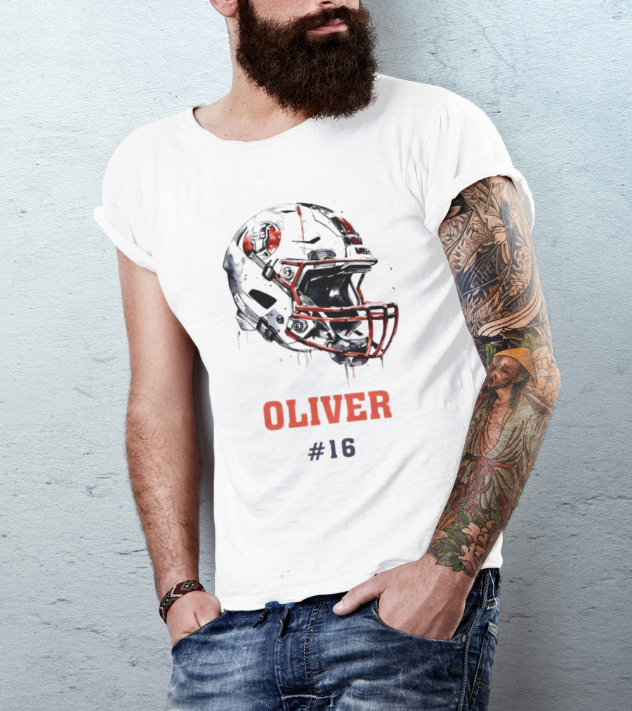 Oliver Personalized Helmet Football Custom Name #16 T-Shirt