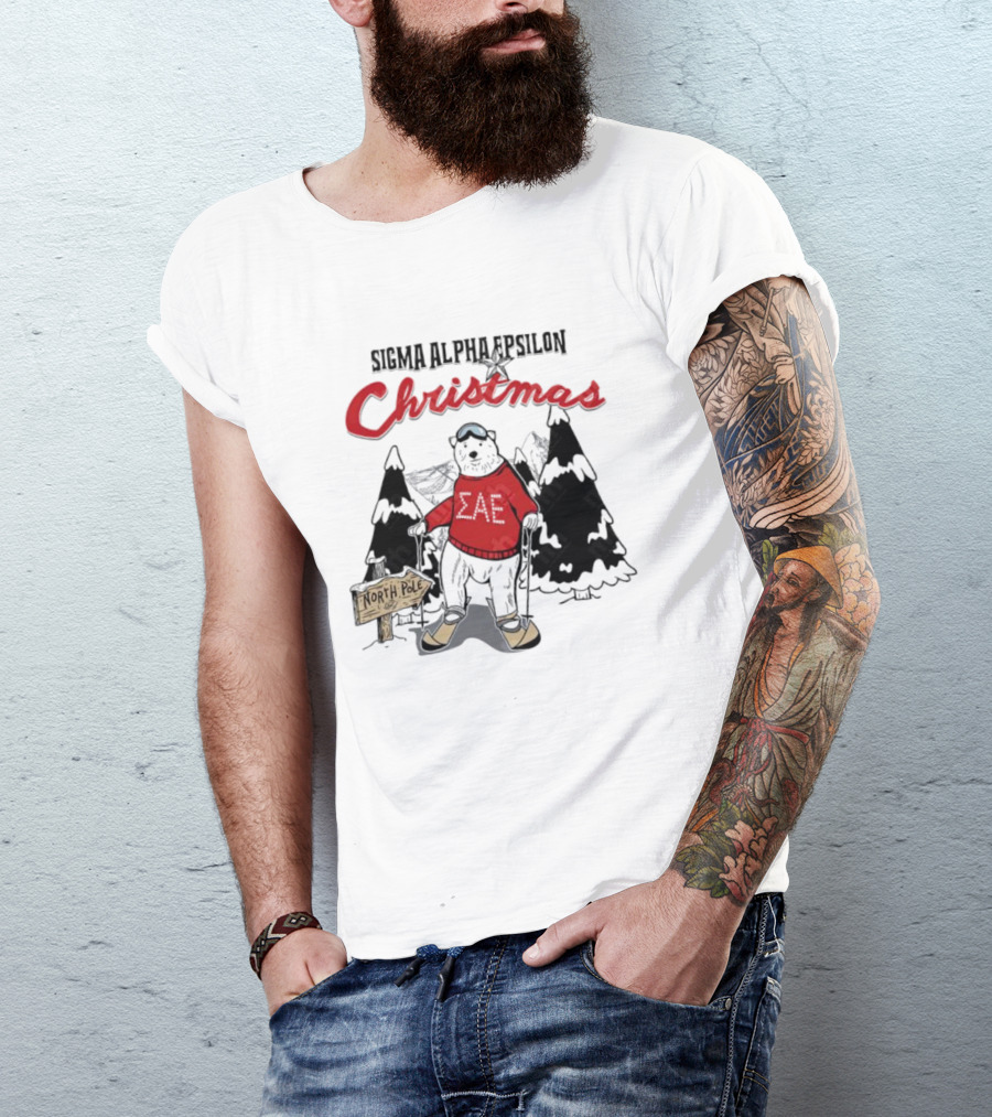 Sigma Alpha Epsilon Christmas Polar Bear At North Pole Skiing T-Shirt