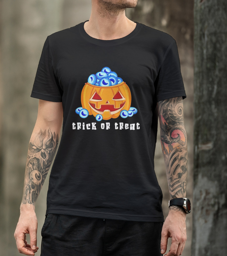 Trick Or Treat Pumpkin With Blue Eyeballs T-Shirt