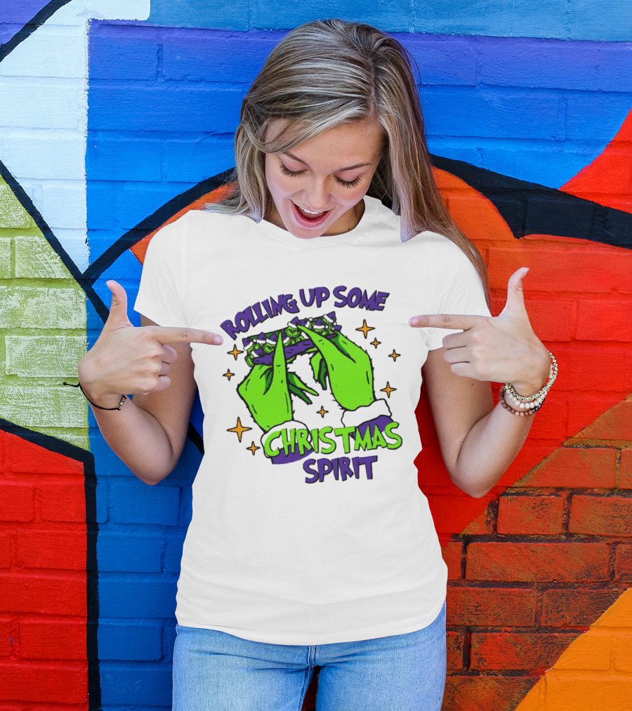 Rolling Up Some Christmas Spirit With Purple Grinch Hand T-Shirt