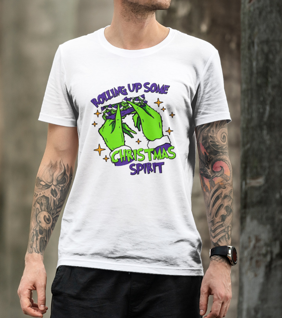Rolling Up Some Christmas Spirit With Purple Grinch Hand T-Shirt