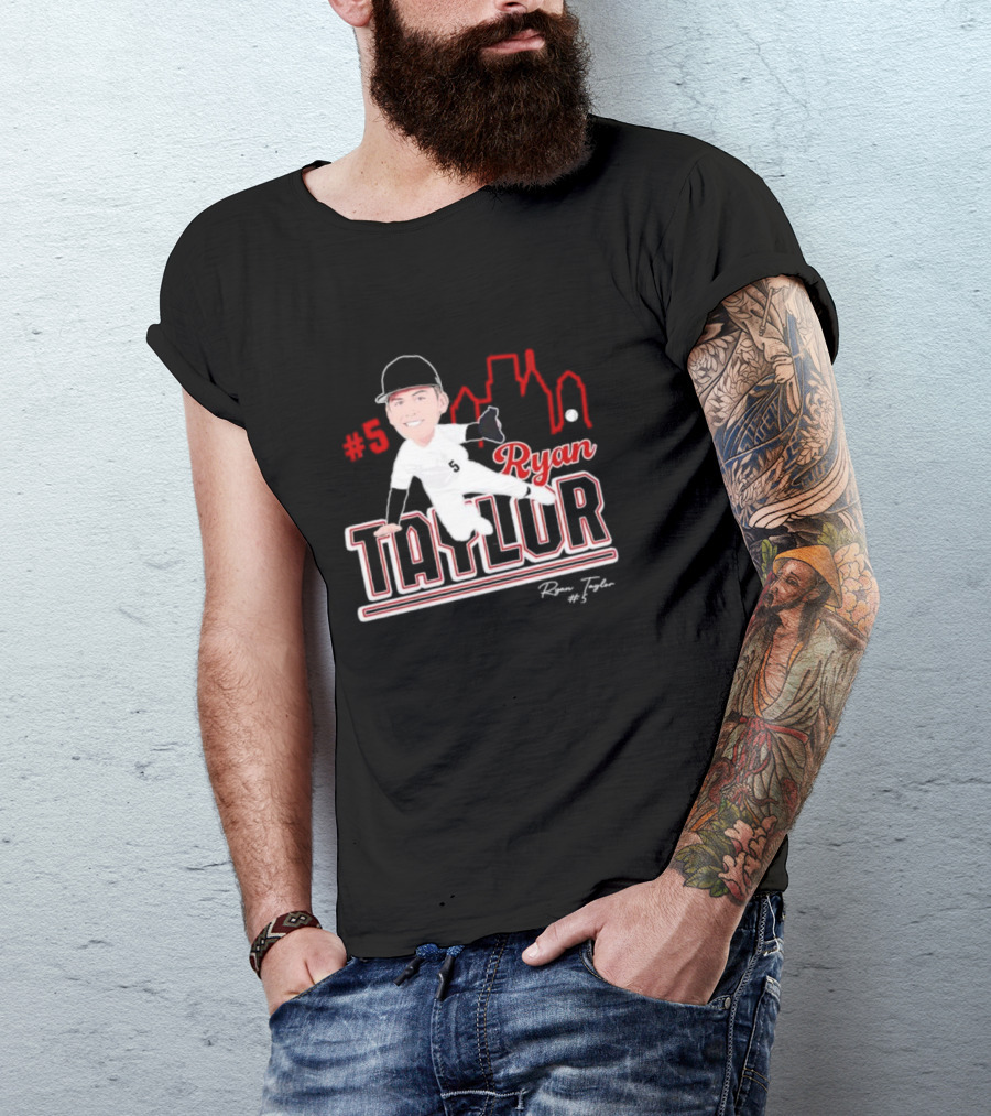 Ryan Taylor #5 Baseball Player Illustration Skyline T-Shirt