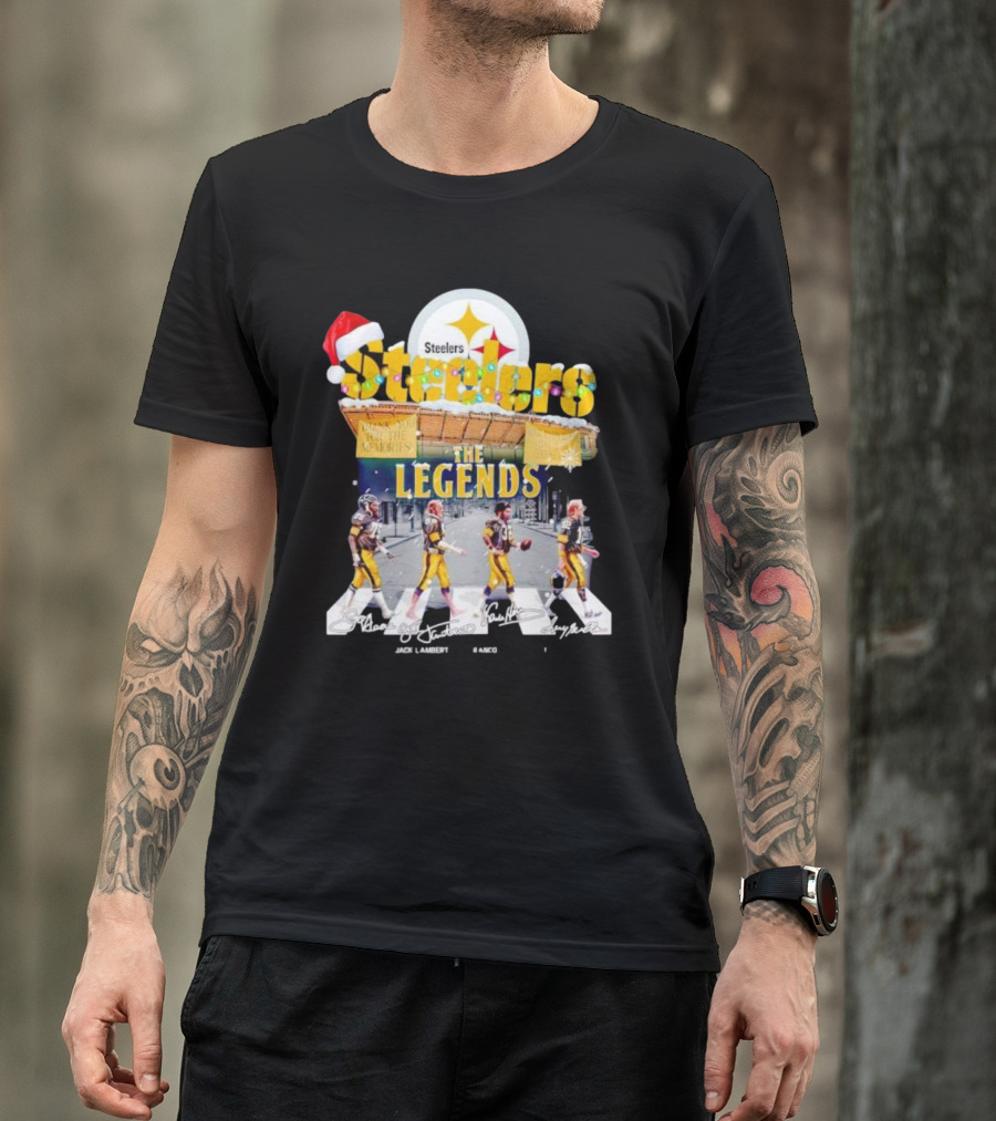 Steelers The Legends Abbey Road Joe Greene Jack Lambert Christmas Signatures T-Shirt