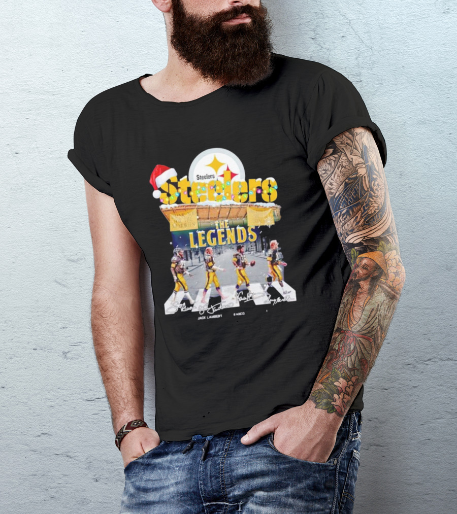 Steelers The Legends Abbey Road Joe Greene Jack Lambert Christmas Signatures T-Shirt
