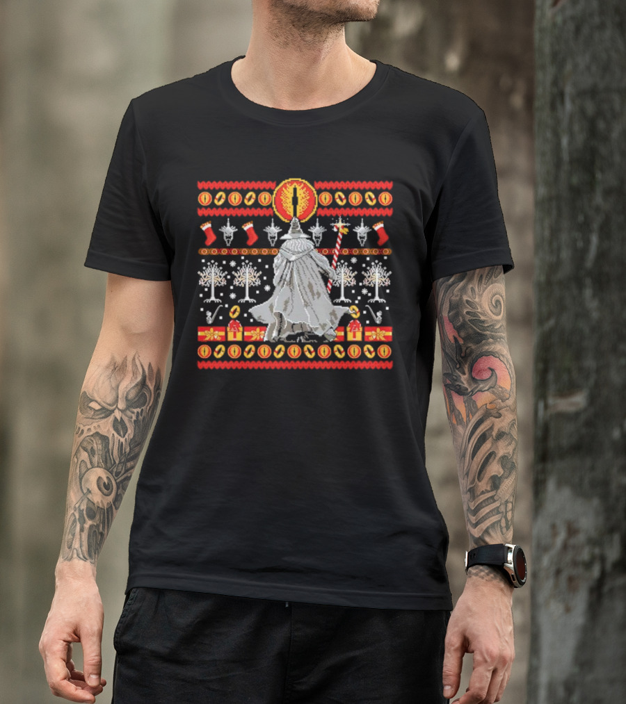 The Lord Of The Rings Eye Sauron Gandalf Christmas Tree Gifts Ugly T-Shirt