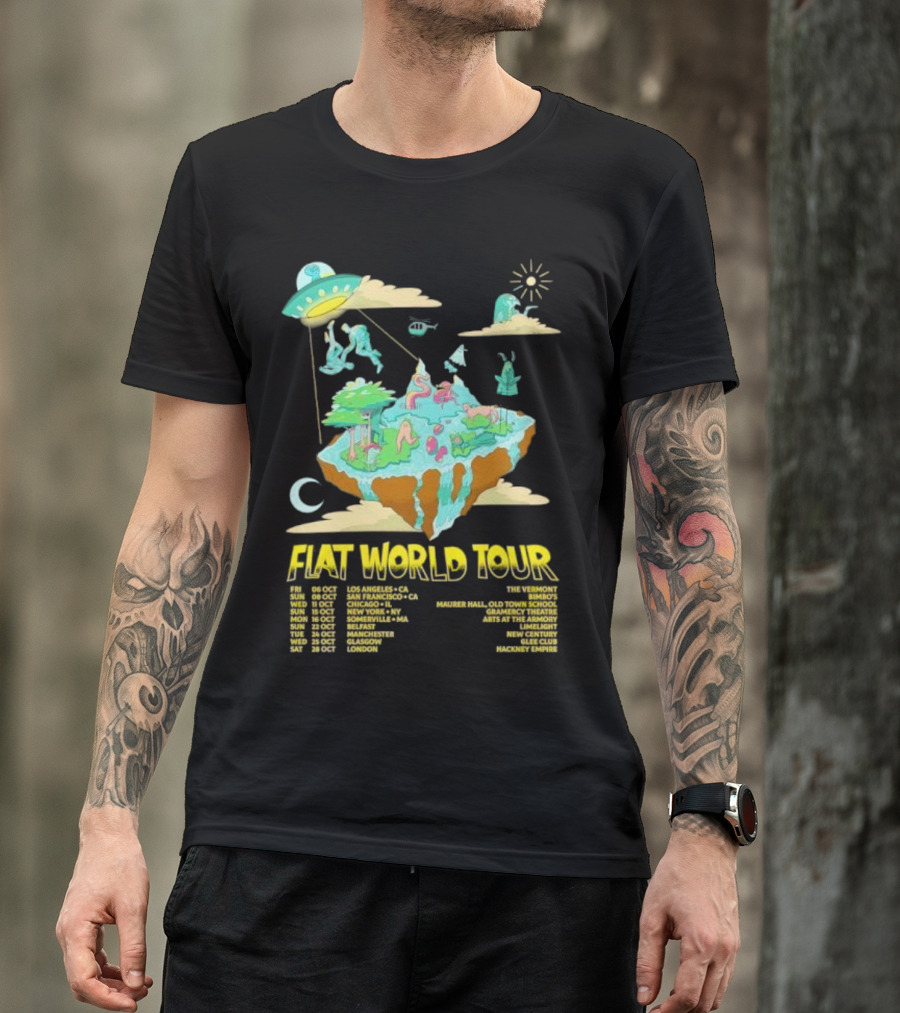 This Paranormal Life Flat World Tour Featuring Floating Islands And UFO With Tour Dates And Locations T-Shirt