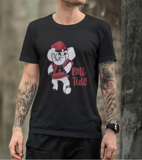 Alabama Crimson Tide Roll Tide Christmas Elephant Santa Hat T-Shirt