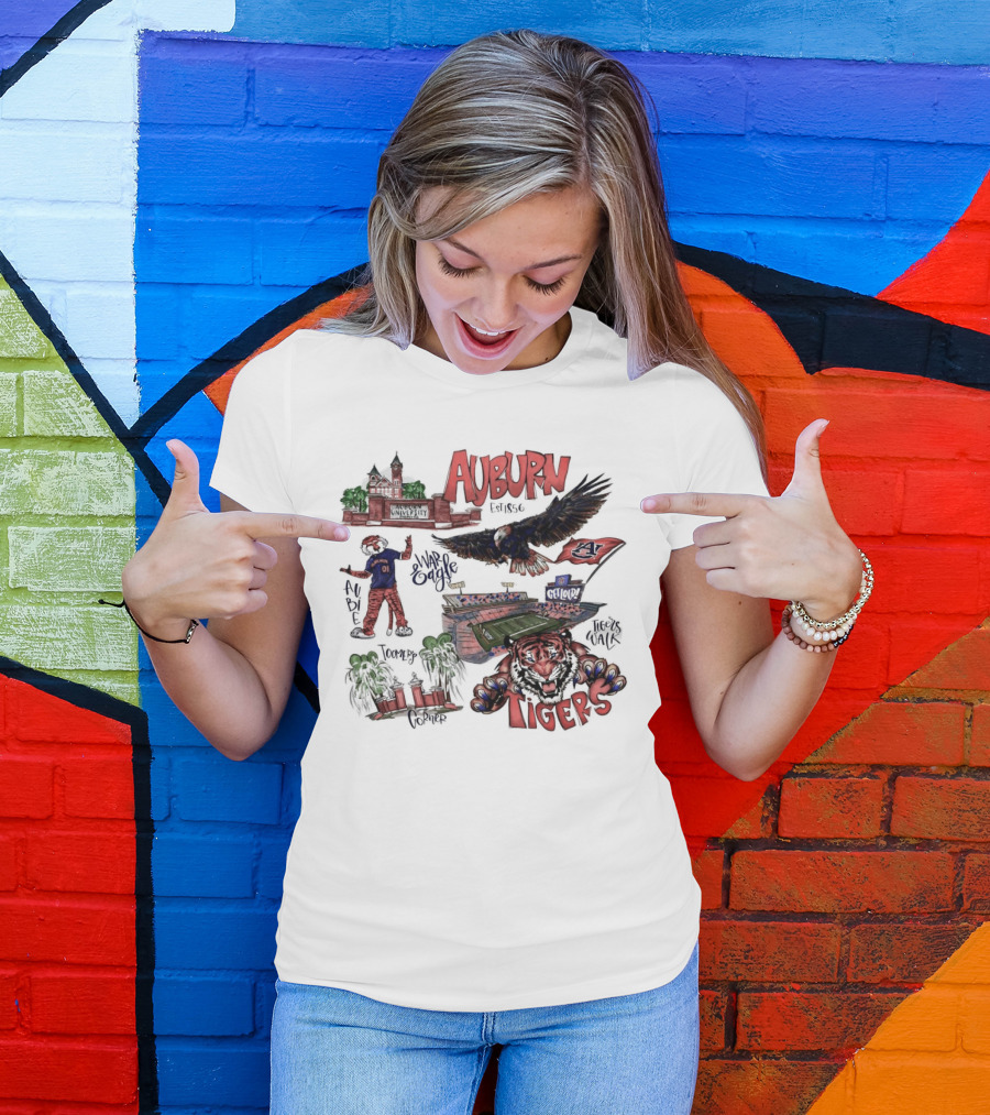 Auburn Tigers Toomer's Corner War Eagle Aubie Mascot Est 1856 Football Stadium T-Shirt