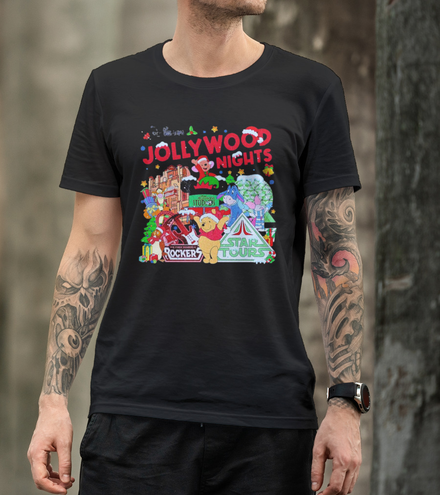 Disney Jollywood Nights Christmas Winnie The Pooh Eeyore Rockers Star Tours T-Shirt