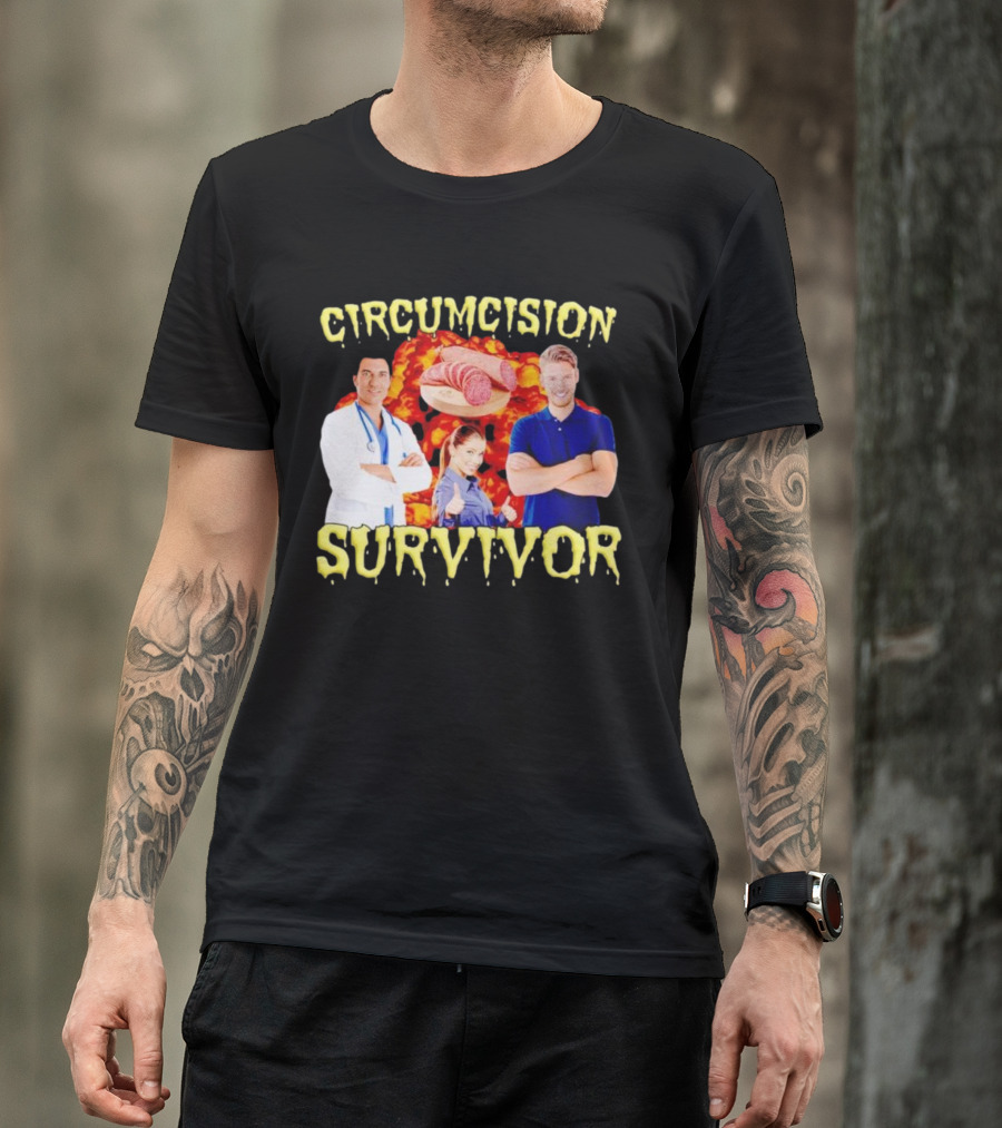 Circumcision Survivor Smiling Group Salami Background T-Shirt