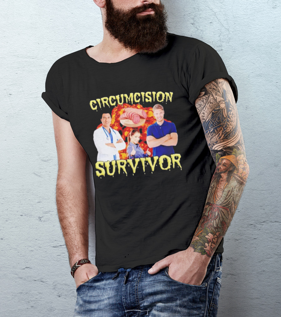 Circumcision Survivor Smiling Group Salami Background T-Shirt