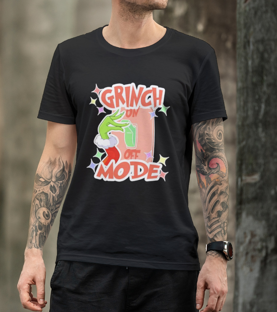 Grinch On Off Mode Green Furry Hand Lightswitch Stars T-Shirt