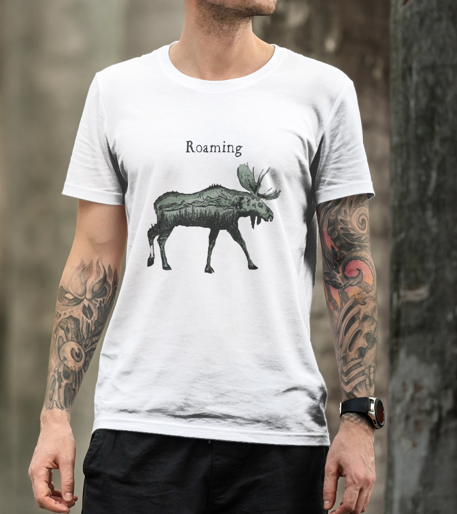 Roaming Moose With Mountain Landscape Christmas T-Shirt