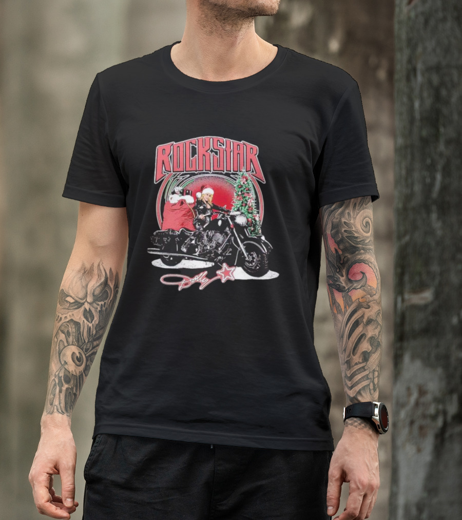 Rockstar Dolly Christmas Motorcycle Santa Hat T-Shirt