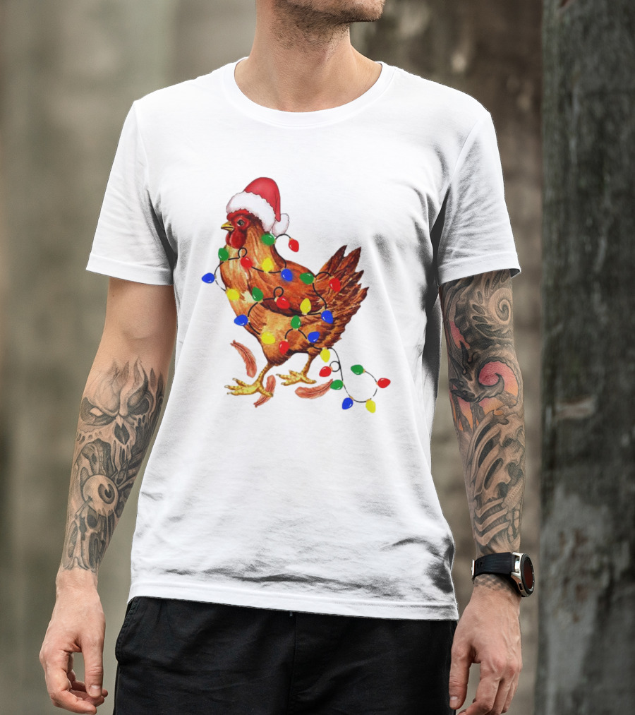 Santa Chicken With Christmas Lights T-Shirt