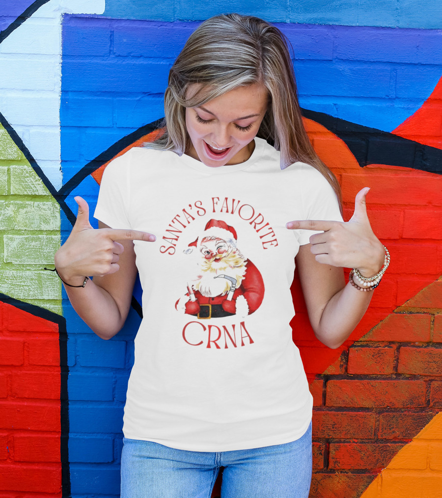 Santa's Favorite CRNA Christmas Festive Red Suit And Beard T-Shirt