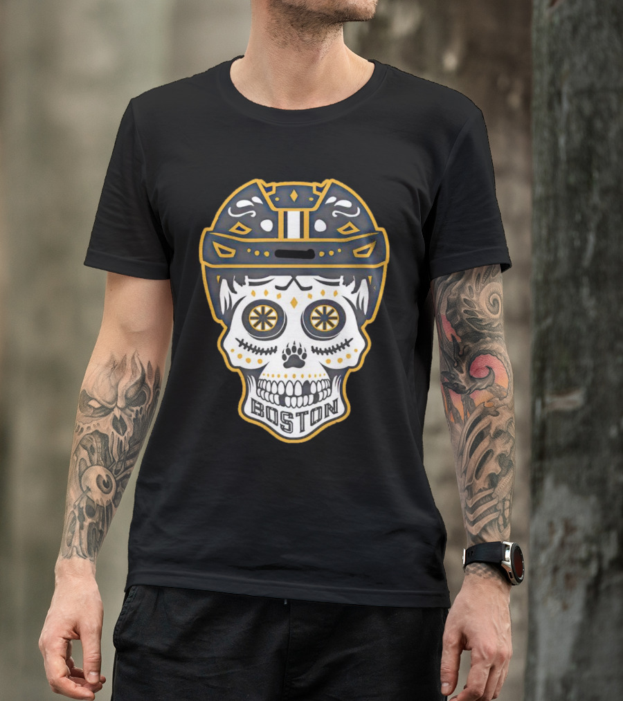 Boston Bruins Sugar Skull Helmet T-Shirt