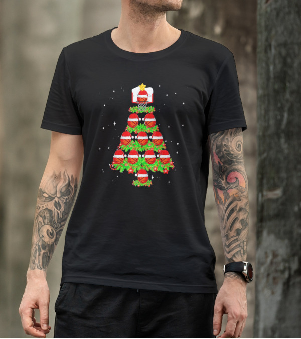 Basketball Hoops And Santa Hats Christmas Tree T-Shirt