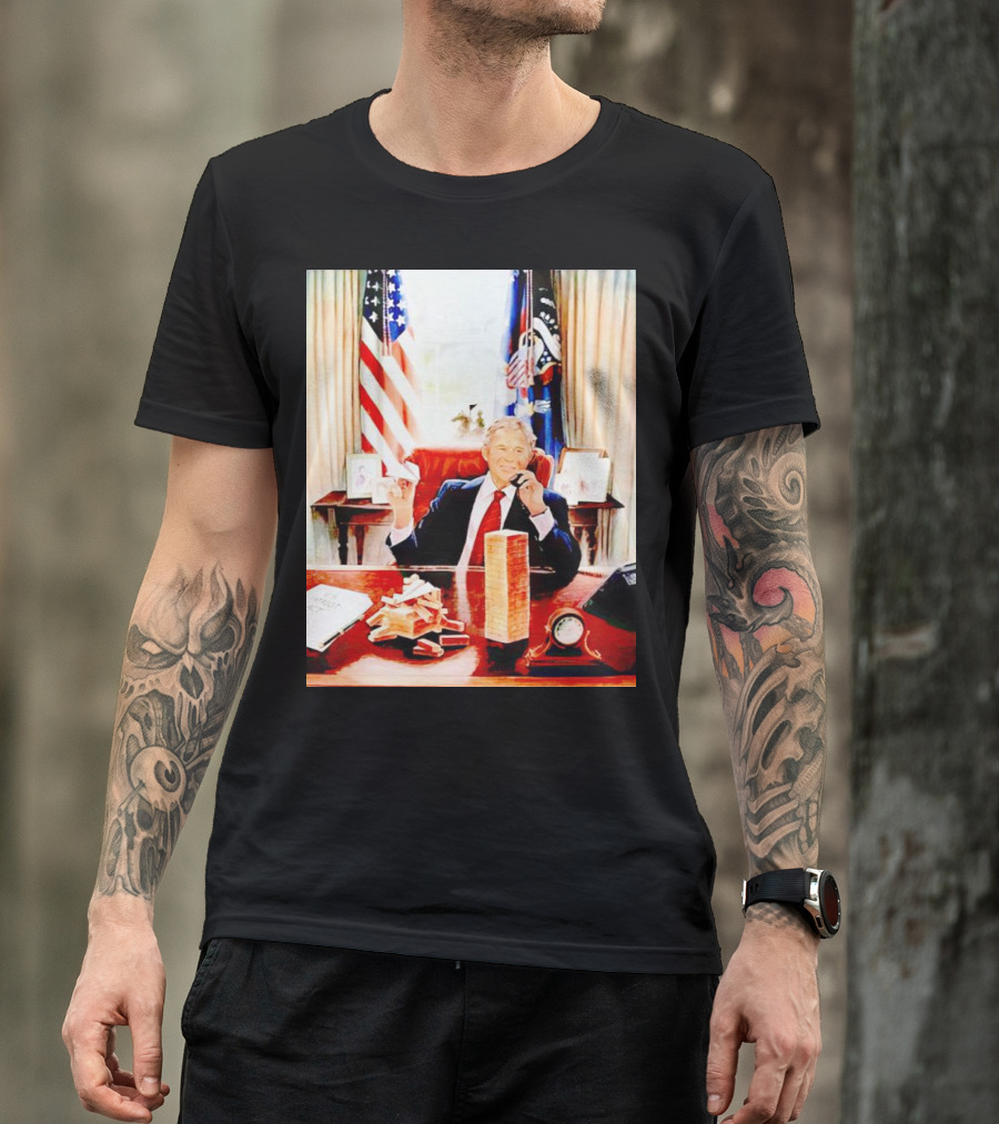 Bush 911 Presidential Desk Scene With Playing Cards And Towers T-Shirt