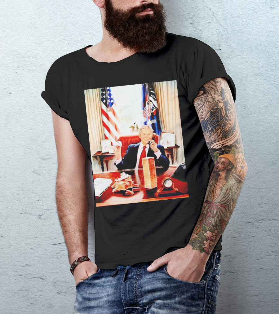 Bush 911 Presidential Desk Scene With Playing Cards And Towers T-Shirt