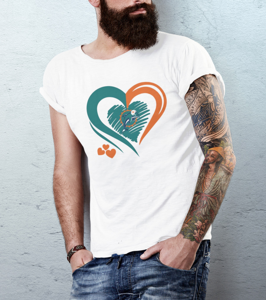 Miami Dolphins Heart Shape Emblem With Three Small Hearts T-Shirt