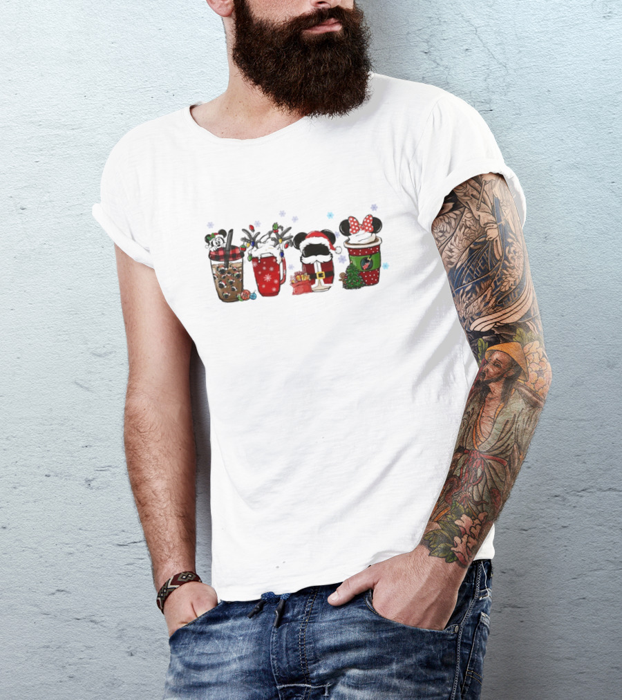 Mickey Mouse Christmas Drinks With Holiday Decorations T-Shirt