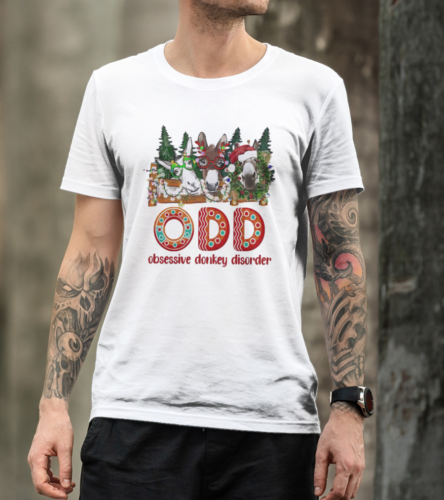 ODD Obsessive Donkey Disorder Christmas Holiday Donkeys With Festive Decorations T-Shirt