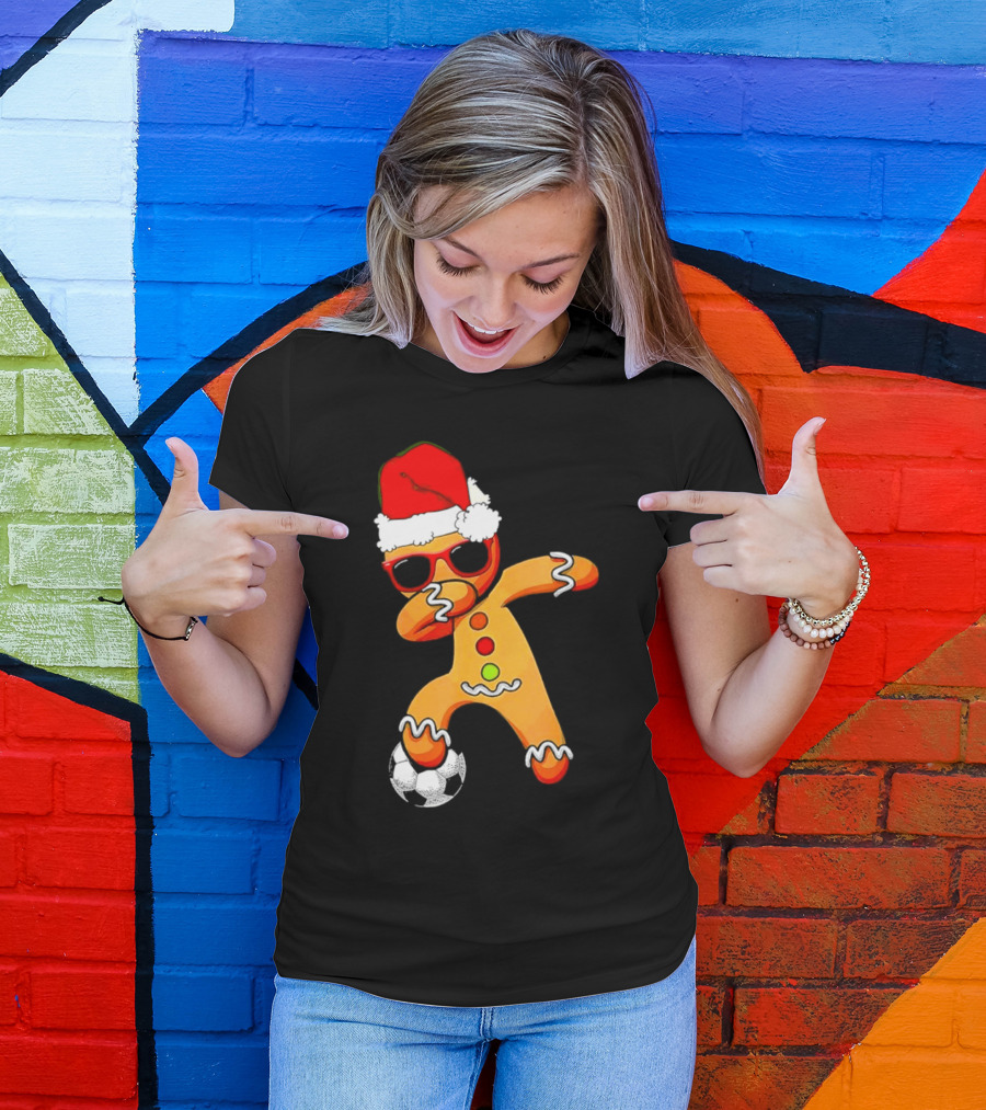 Christmas Dabbing Gingerbread Santa Hat Soccer Ball T-Shirt