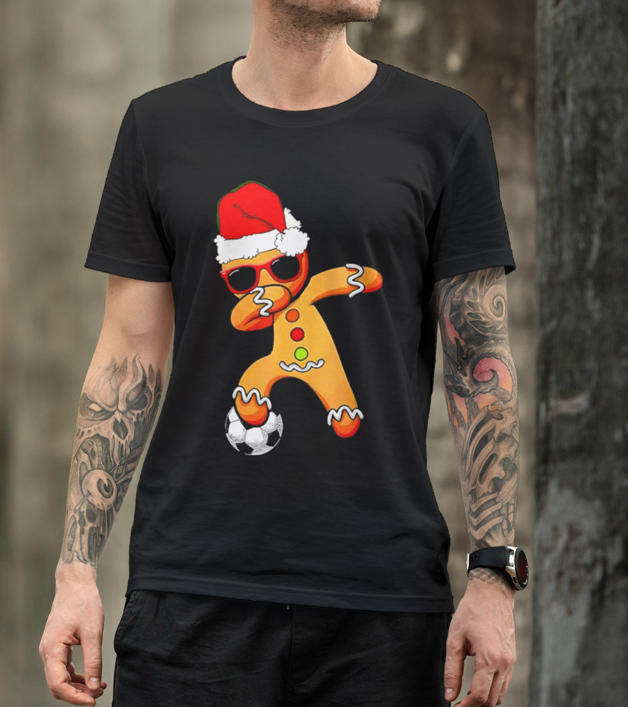 Christmas Dabbing Gingerbread Santa Hat Soccer Ball T-Shirt