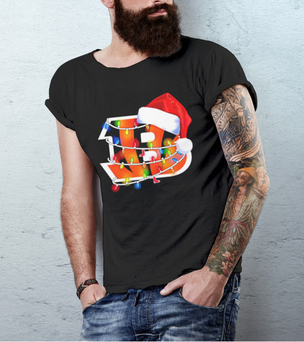 Cincinnati Bengals Christmas Lights Santa Hat Logo Holiday Football T-Shirt