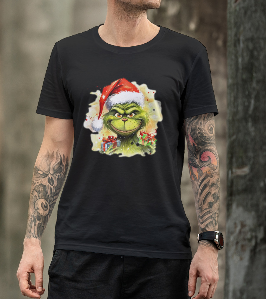 Santa Grinch Watercolor Christmas Gift Boxes T-Shirt