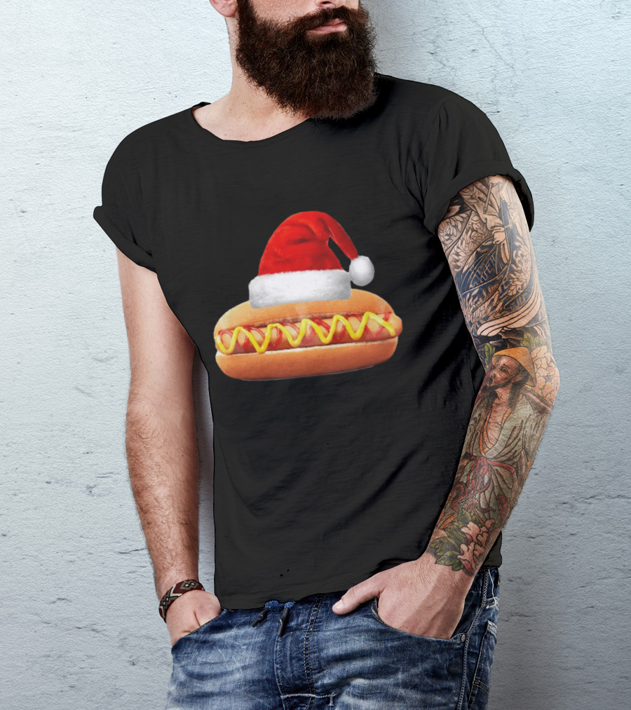 Santa Hat Hot Dog Christmas Family Dinner T-Shirt