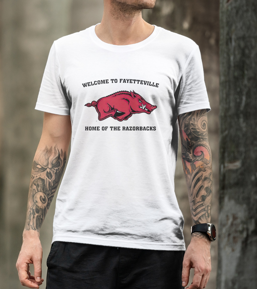 Welcome To Fayetteville Home Of The Razorbacks Red Hog Emblem T-Shirt