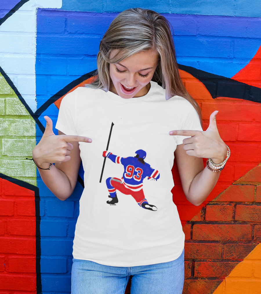 Mika Zibanejad Number 93 Hockey Celebration Iconic Bowing Pose T-Shirt
