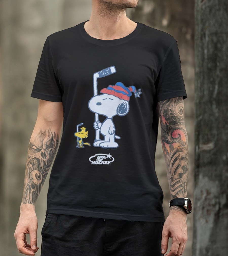 Snoopy Woodstock Peanuts USA Hockey T-Shirt