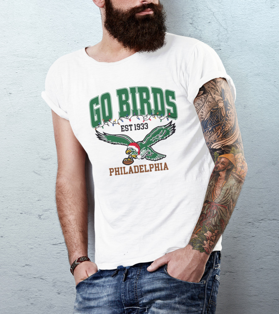 Go Birds Philadelphia Eagles Est 1933 Christmas Holiday Lights T-Shirt