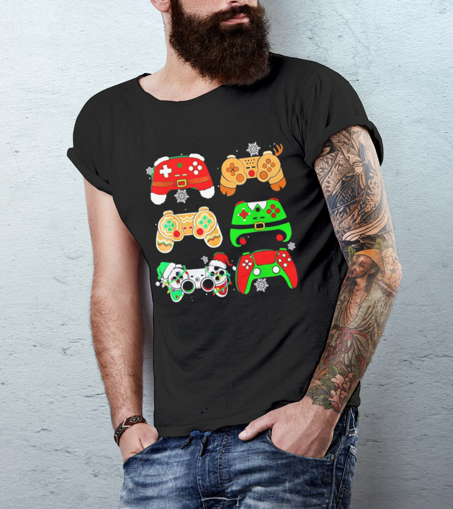 Santa Elf Gaming Controllers Christmas Gamer Holiday T-Shirt