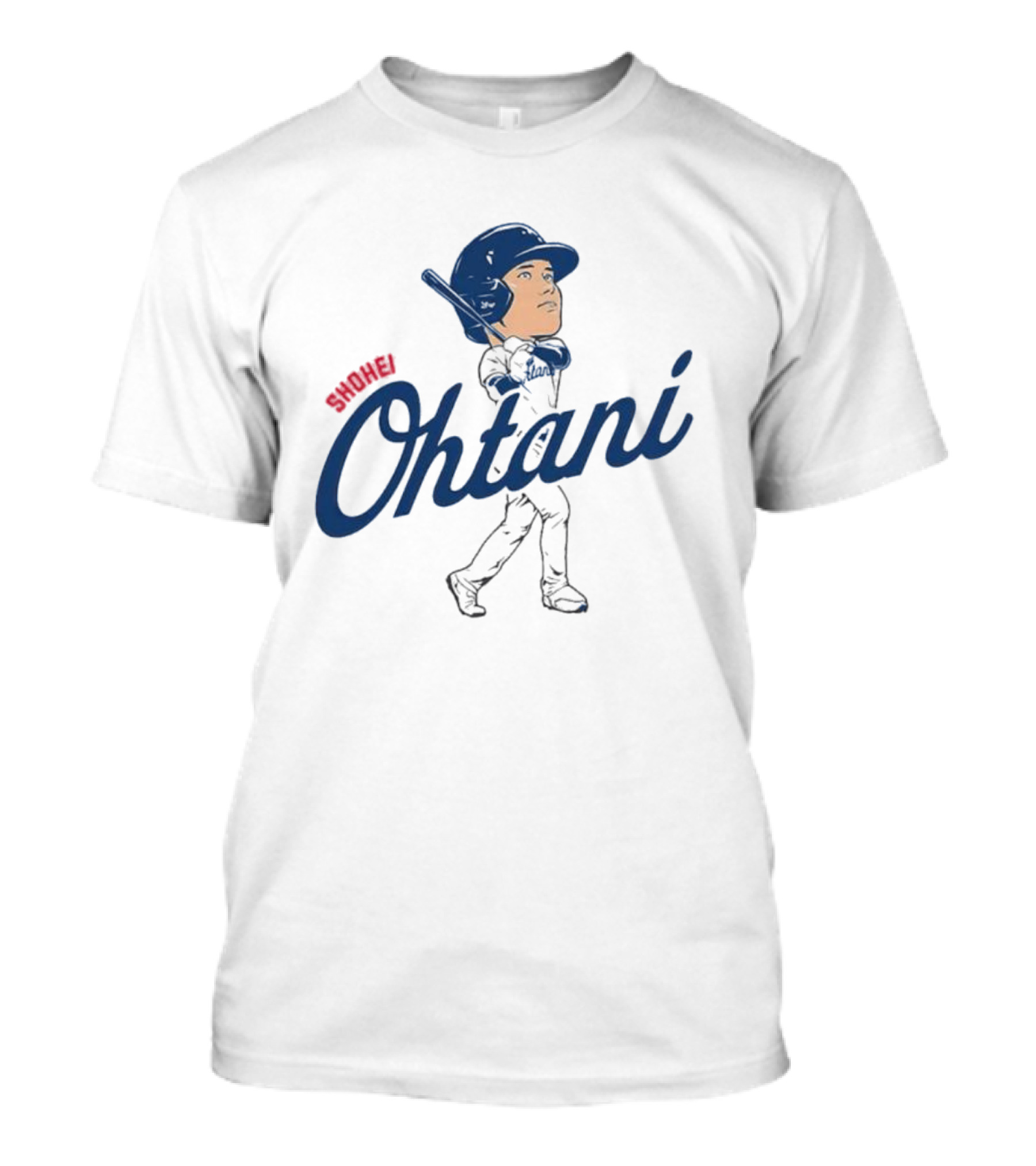 Shohei Ohtani Baseball Caricature With Blue Helmet And Batting Pose T-Shirt