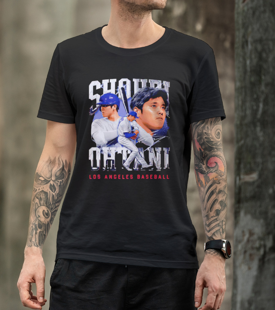 Shohei Ohtani Los Angeles Baseball Player Portrait And Action Scene T-Shirt
