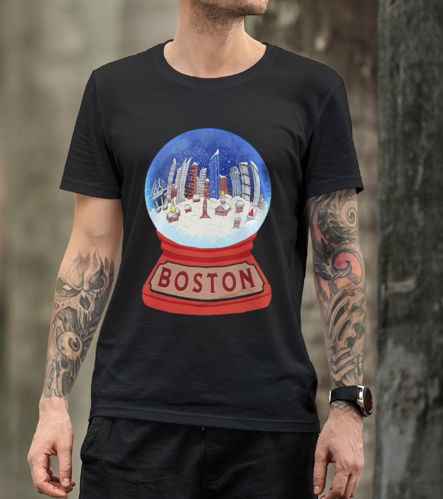 Boston Cityscape Snow Globes Christmas Holiday Scene T-Shirt