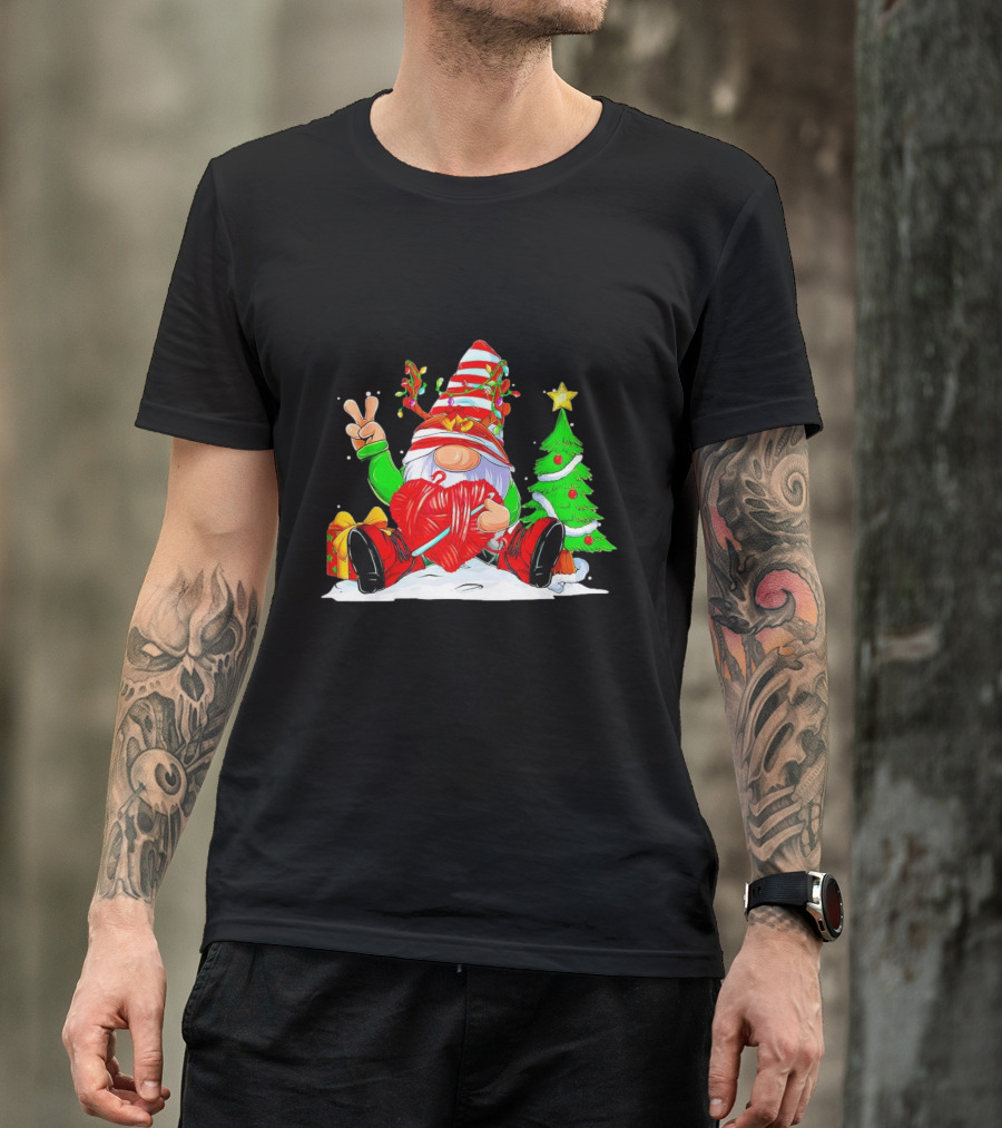 Gnome Love Peace Christmas Crochet Yarn Tree T-Shirt