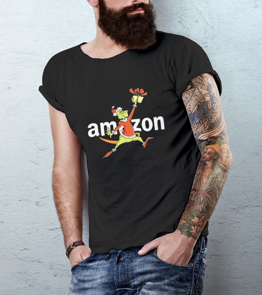 Amazon Christmas Grinch Holding Present T-Shirt