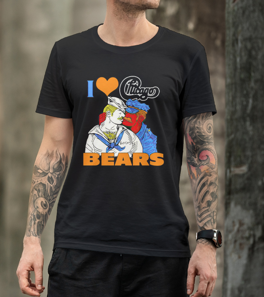 I Love Chicago Bears BossDog Sailor And Cop Embrace T-Shirt